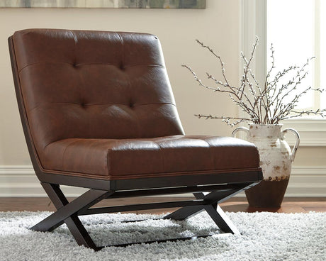 Sidewinder Brown Faux Leather Accent Chair front angle