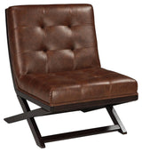 Sidewinder Brown Accent Chair side view showing tufting