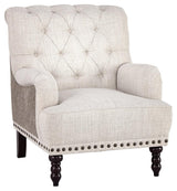 Tartonelle Ivory Taupe Accent Chair close-up of arm and trim