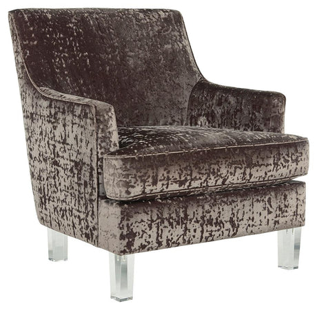 Gloriann Charcoal Accent Chair side view showing arm and leg