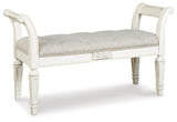 Realyn Antique White Tufted Accent Bench side view