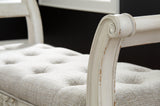 Realyn Antique White Accent Bench seat cushion detail