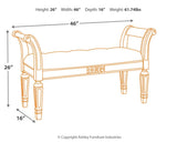 Realyn Antique White Accent Bench dimension diagram