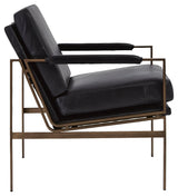 Puckman Black Leather Accent Chair close-up arm detail