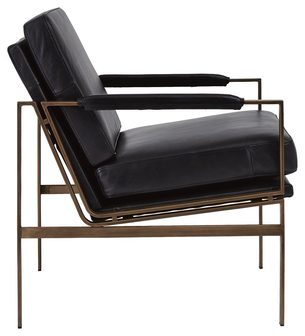 Puckman Black Leather Accent Chair close-up arm detail