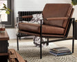 Puckman accent chair front view brown leather and silver finish