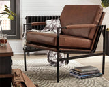 Puckman accent chair front view brown leather and silver finish