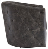 Brentlow Distressed Black Accent Chair back angle with swivel base