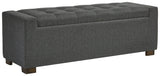 Closed tufted seat on Cortwell Gray Storage Bench