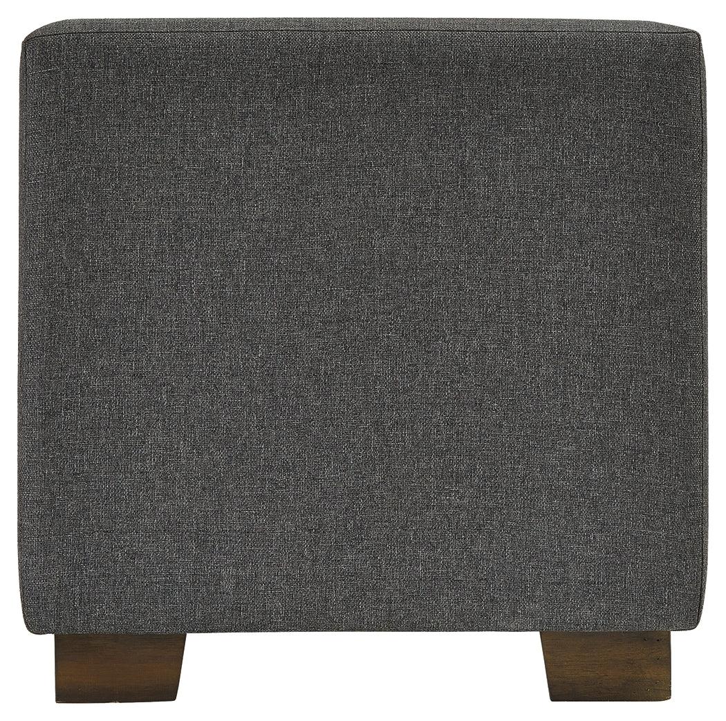 Side view of Cortwell Gray Upholstered Storage Bench