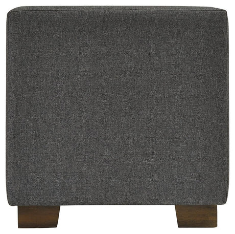 Side view of Cortwell Gray Upholstered Storage Bench