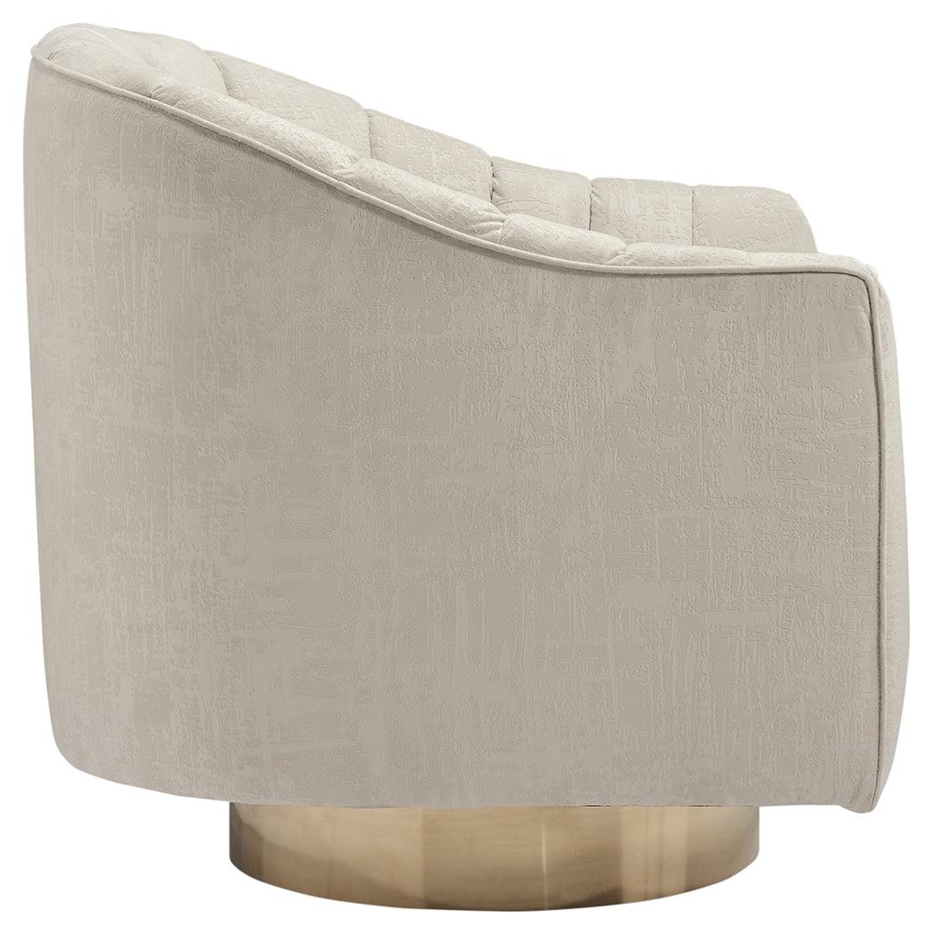 Close-up side view of Penzlin Pearl Accent Chair upholstery and arm detail