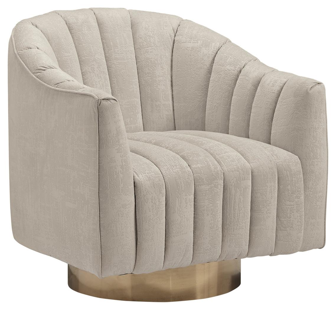 Penzlin Pearl Accent Chair back view highlighting barrel back design