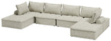 Close-up detail of taupe fabric upholstery on sectional
