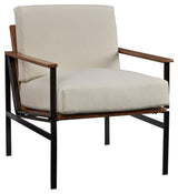 Tilden Ivory and brown accent chair side view showing arm and cushion