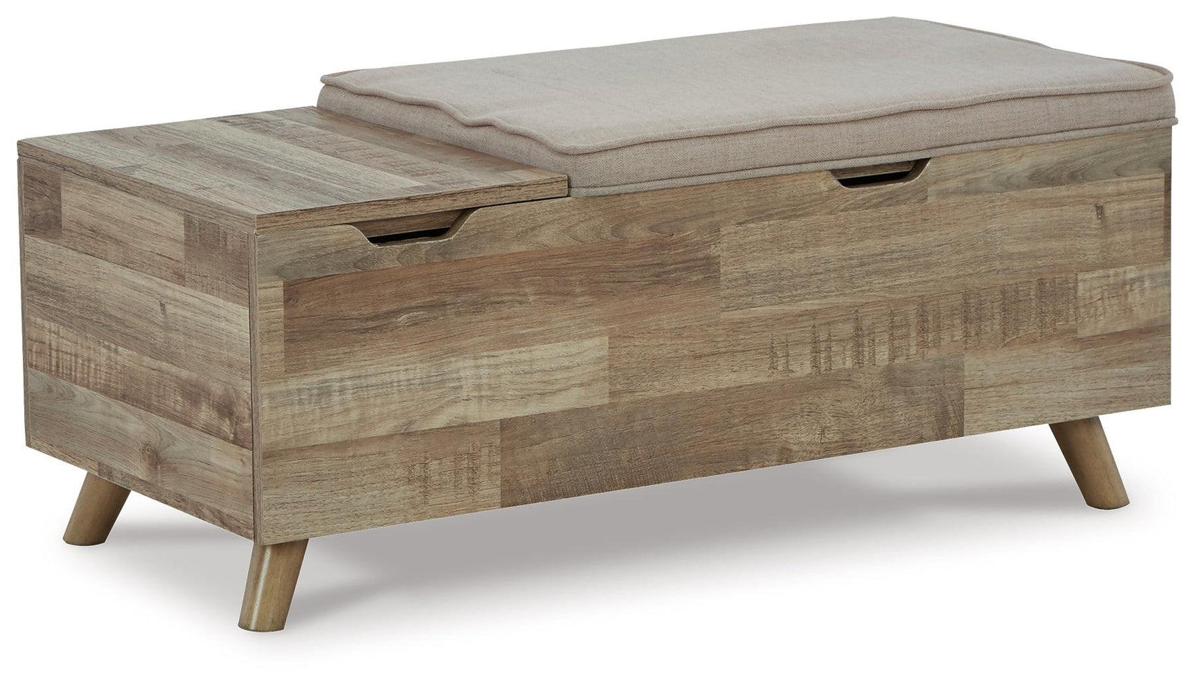 Gerdanet Beige Brown Storage Bench closed top side view