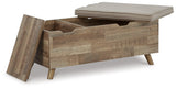 Gerdanet Beige Brown Storage Bench open showing storage compartments
