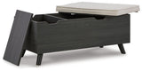 Yarlow Linen gray storage bench side view