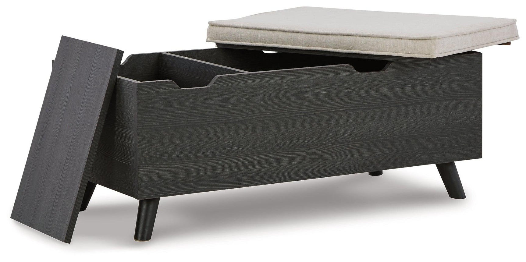 Yarlow Linen gray storage bench side view