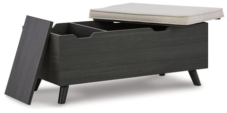 Yarlow Linen gray storage bench side view