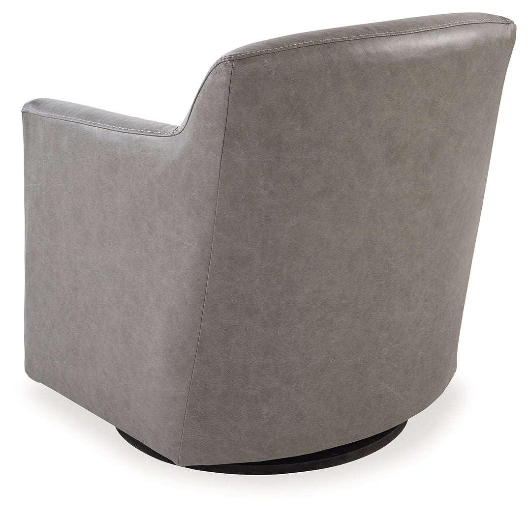 Bradney Fossil Leather Swivel Accent Chair back view