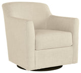 Bradney Linen Upholstered Swivel Accent Chair angled view