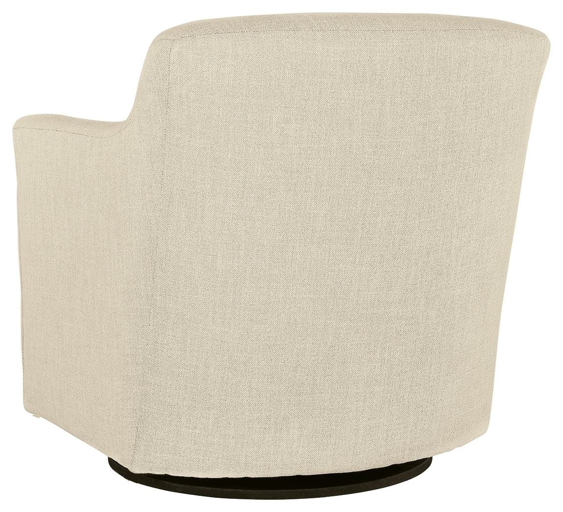 Bradney Linen Upholstered Swivel Accent Chair back view