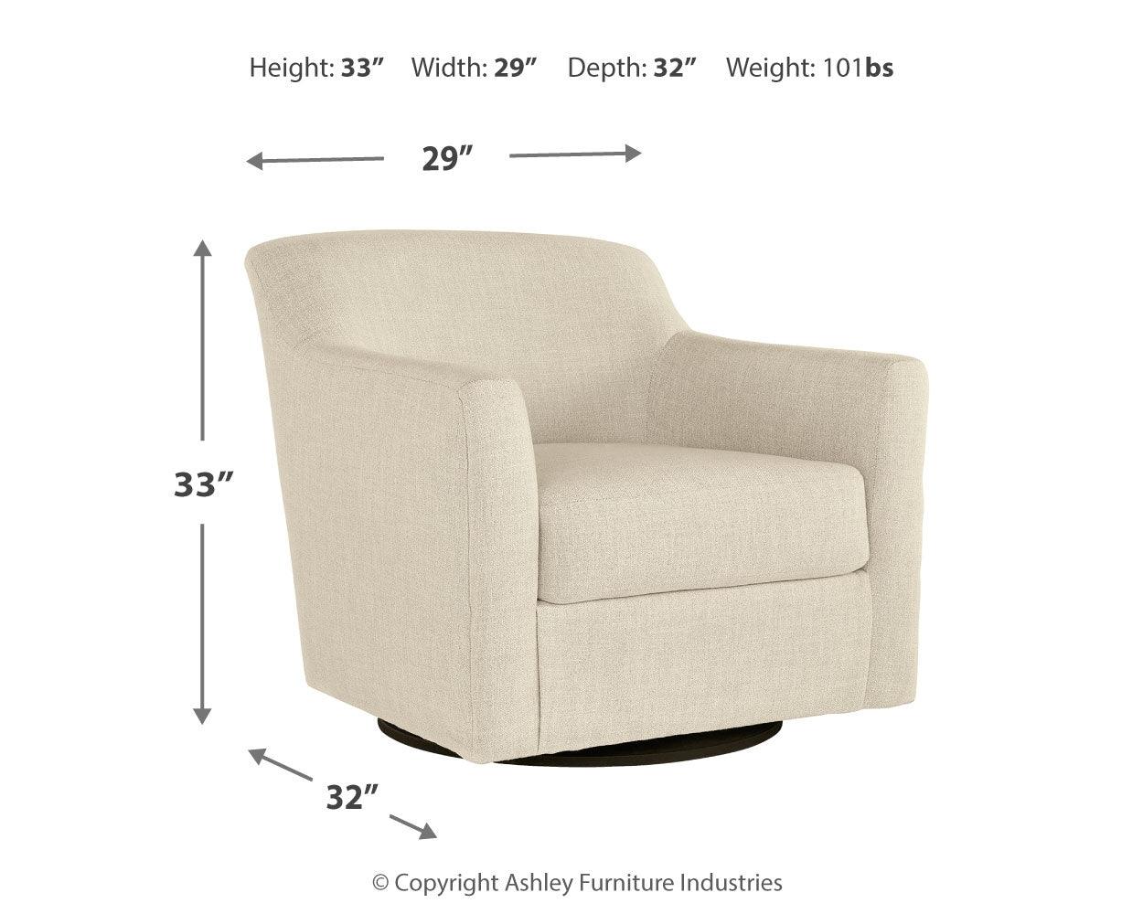 Bradney Linen Upholstered Swivel Accent Chair dimensional drawing
