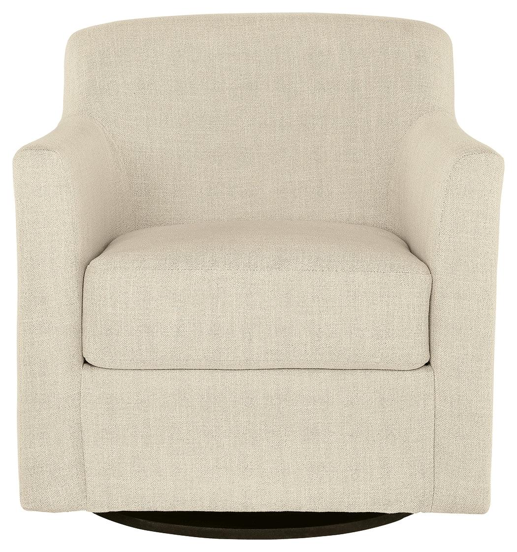 Bradney Linen Upholstered Swivel Accent Chair head-on view