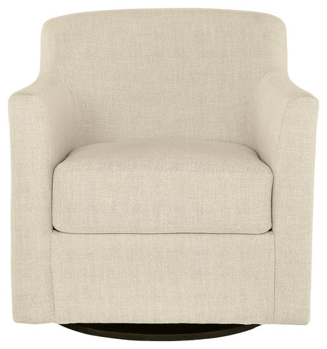 Bradney Linen Upholstered Swivel Accent Chair head-on view