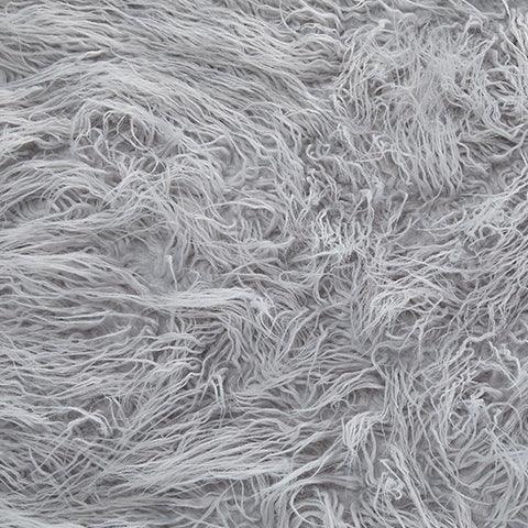 Light gray faux flokati fabric swatch