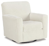 Herstow Ivory Swivel Glider Accent Chair side view ivory fabric and metal base