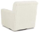 Herstow Ivory Swivel Glider Accent Chair rear view ivory upholstery