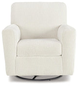 Herstow Ivory Swivel Glider Accent Chair head-on view with plush cushions