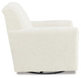 Herstow Ivory Swivel Glider Accent Chair side profile showing glider base