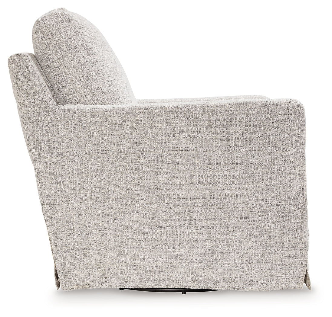 Nenana Next-Gen Nuvella Stone Swivel Glider Accent Chair back view