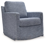 Nenana Denim Swivel Glider Accent Chair head-on front view