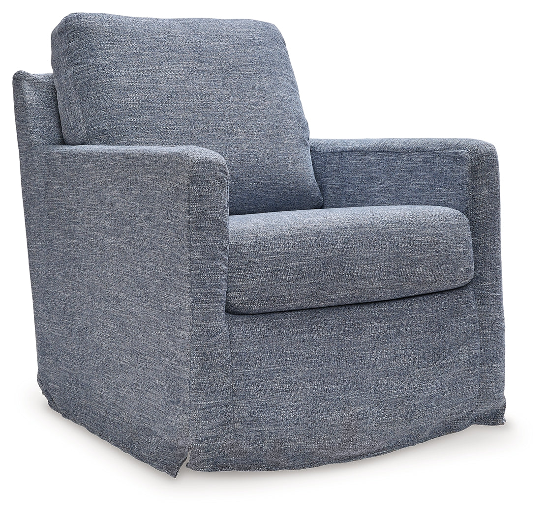 Nenana Denim Swivel Glider Accent Chair head-on front view
