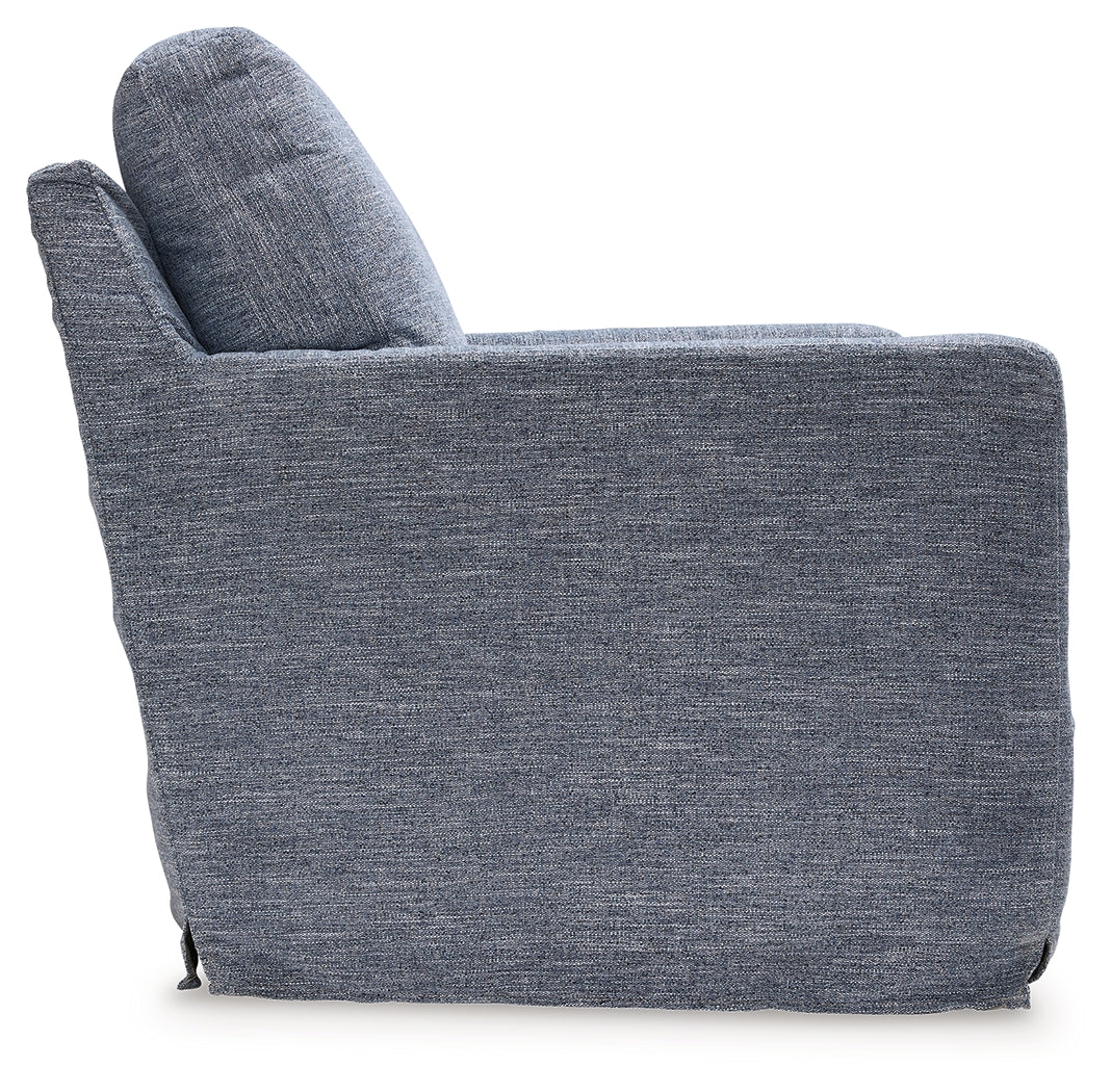 Nenana Denim Swivel Glider Accent Chair back view