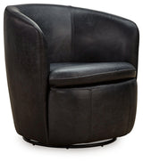 Kierreys Midnight Leather Swivel Accent Chair angled side view
