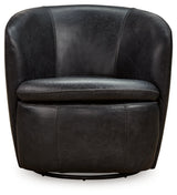 Kierreys Midnight Leather Swivel Accent Chair head on