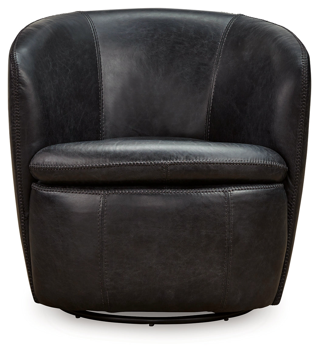 Kierreys Midnight Leather Swivel Accent Chair head on