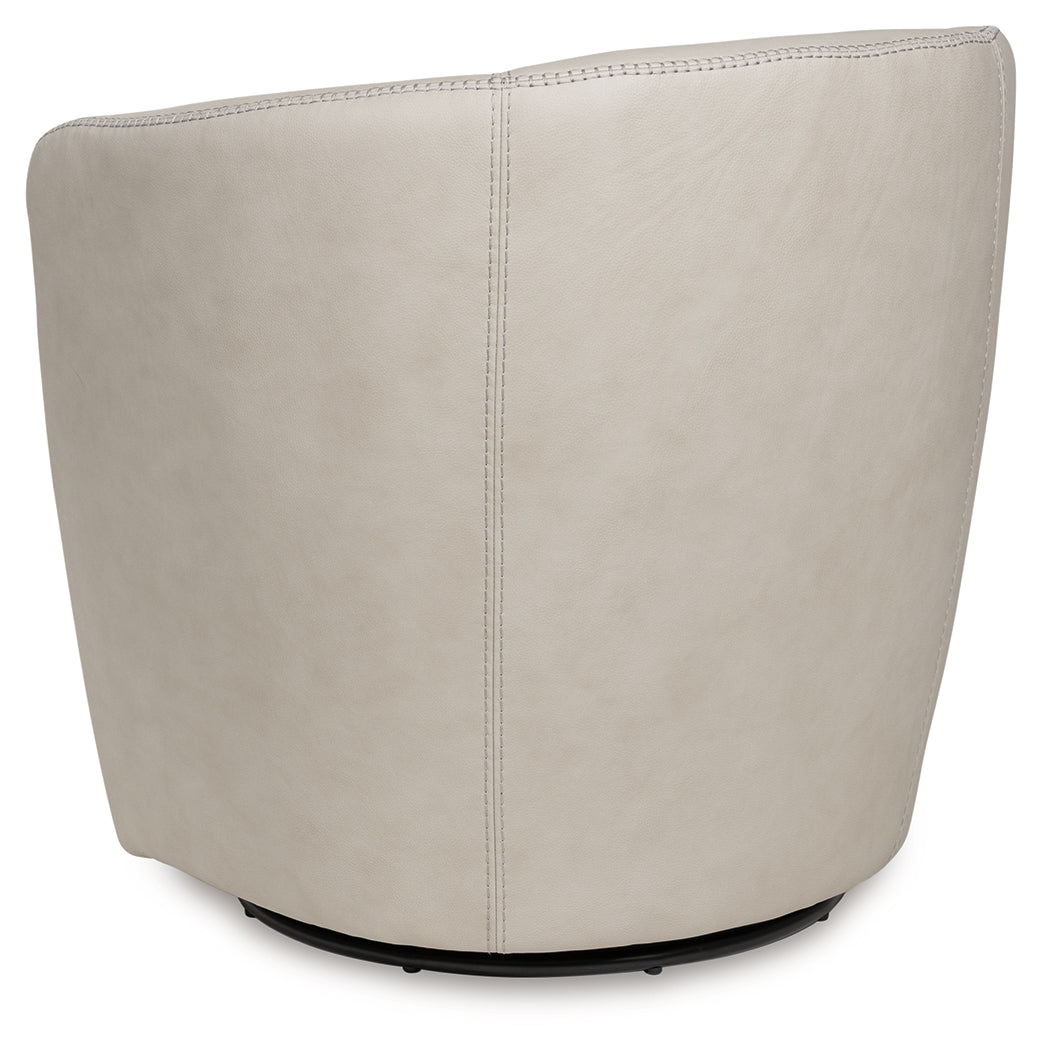 Close-up of stitching detail on Kierreys Bone Swivel Chair