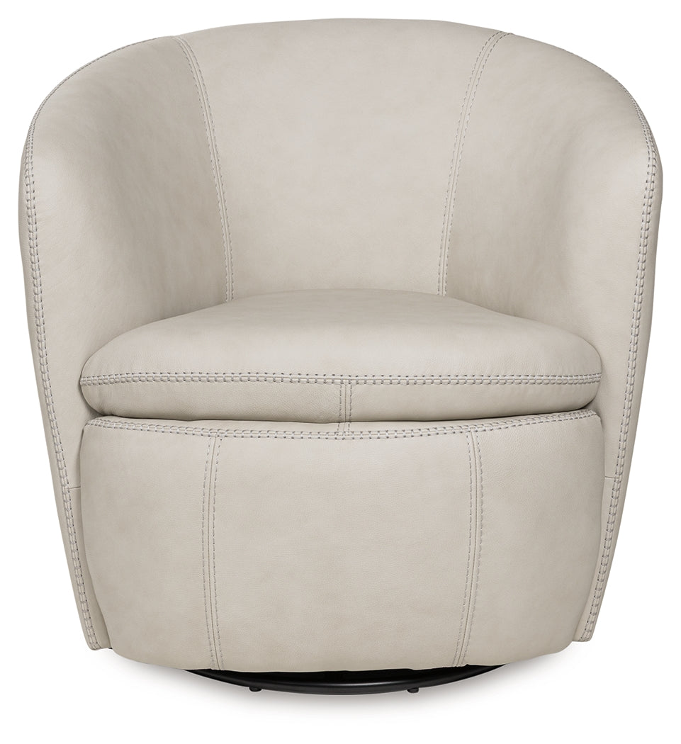 Side view of Kierreys Bone Swivel Accent Chair