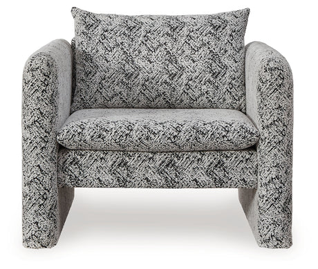 Side view of Kenbell Black and White Chevron Accent Chair