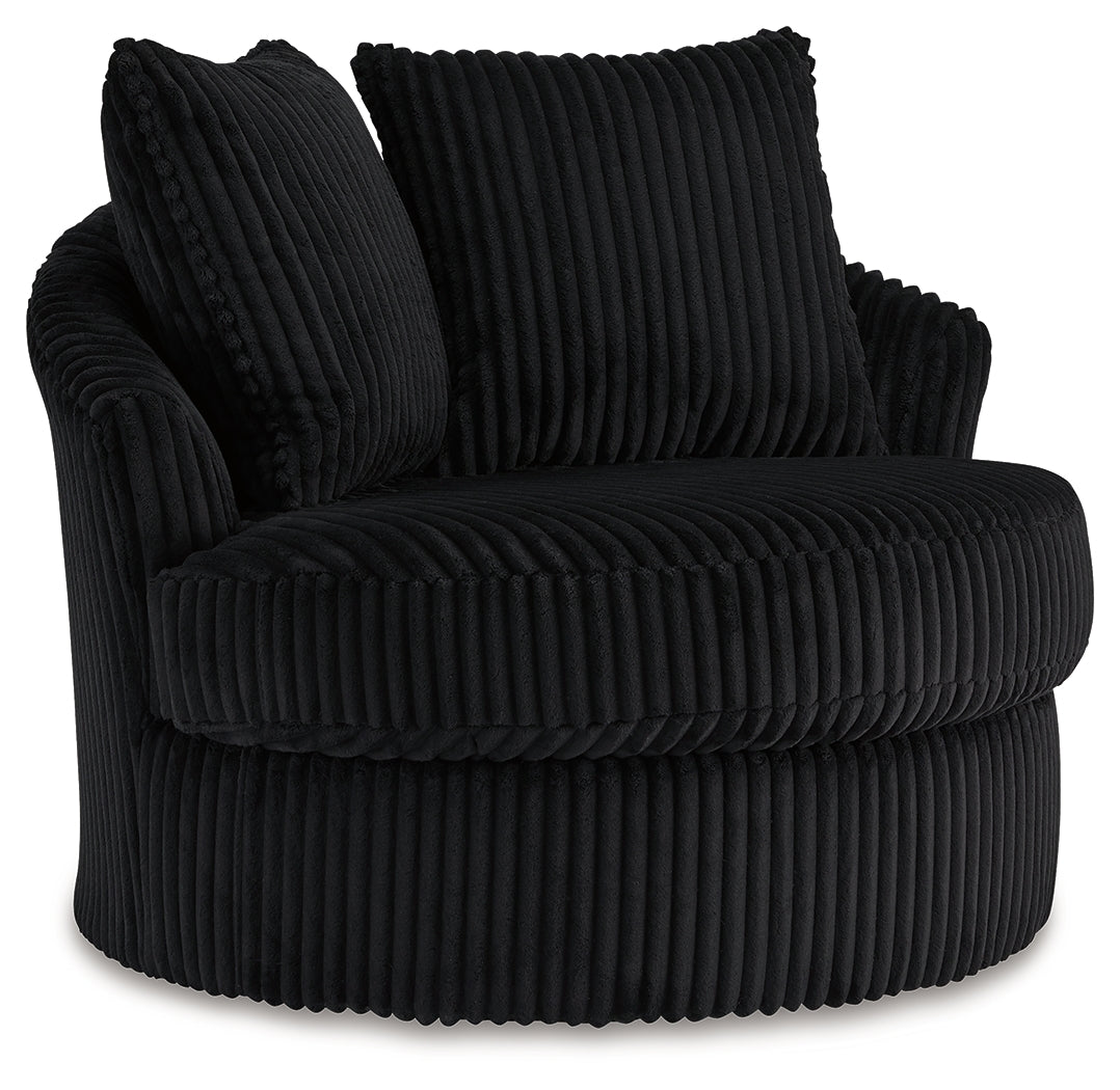 Gramwell Onyx Swivel Chair angled side view highlighting metal swivel base