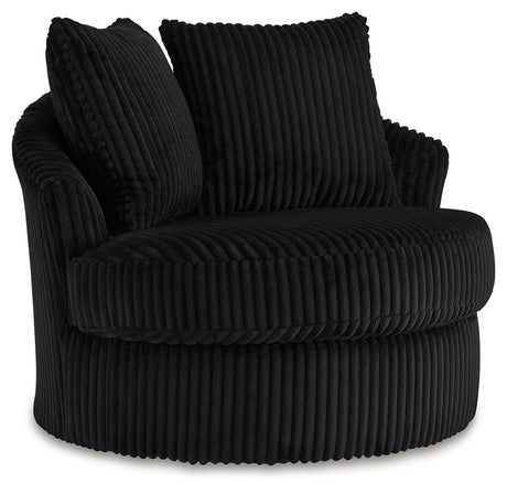 Gramwell Onyx Swivel Chair angled side view highlighting metal swivel base