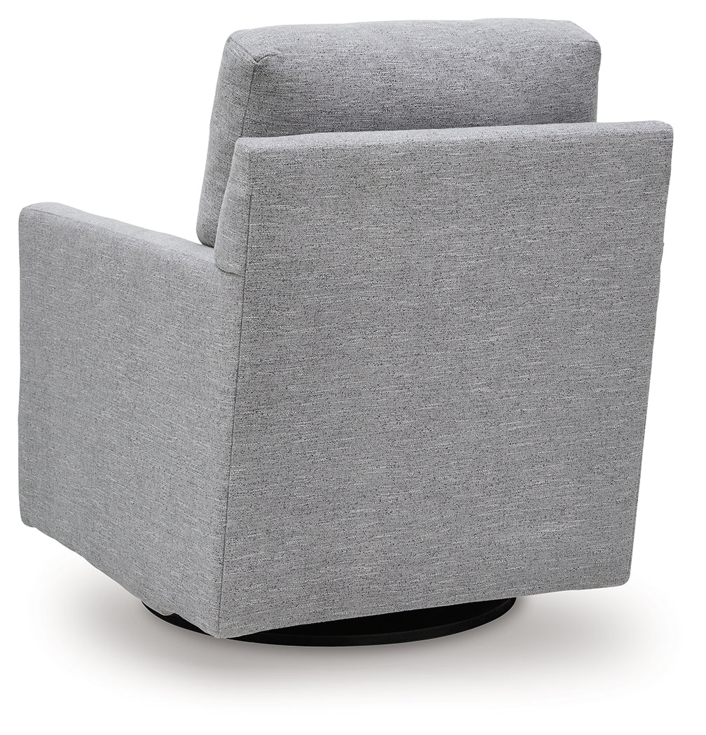 Back view of Freybourne Pewter swivel accent chair