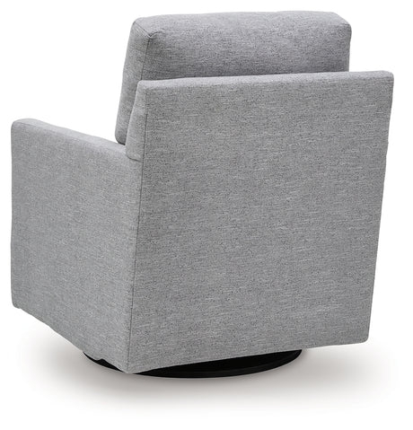Back view of Freybourne Pewter swivel accent chair