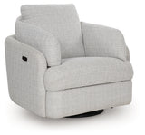 Swivel power recliner side view with storage compartments open
